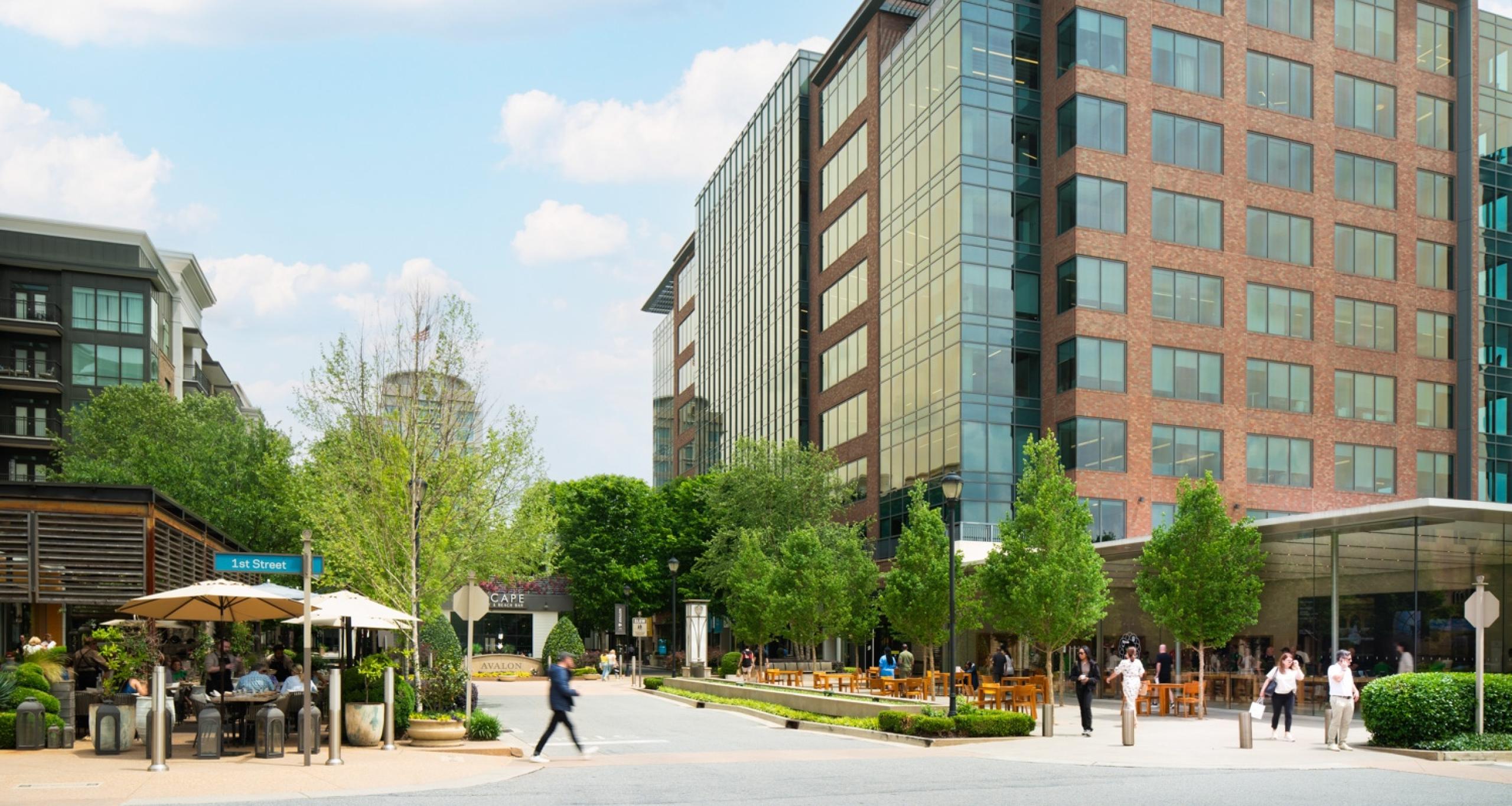 Visitors walking on sidewalks and streets at Avalon