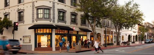 People cross the street at the San Luis Obispo Collection